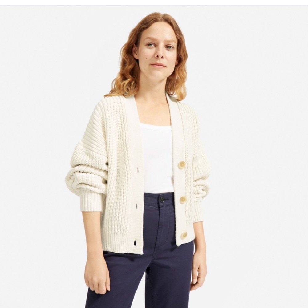 Everlane texture cotton crop cardigan in bone size medium